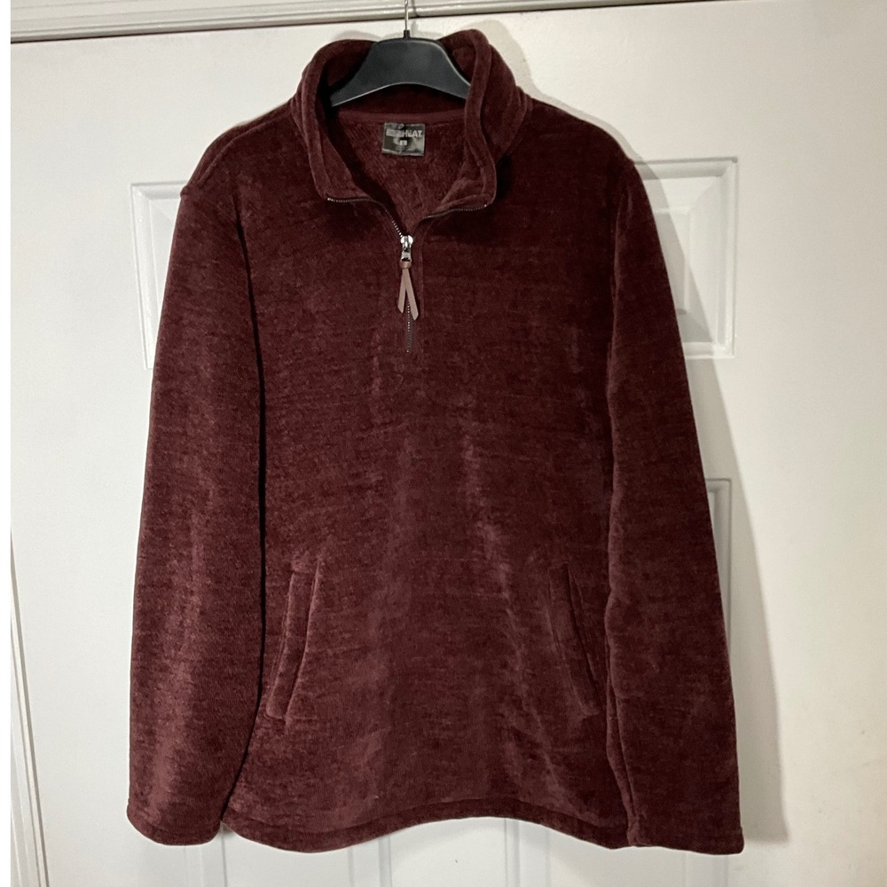 32 Degrees Heat Burgundy Quarter Zip Ribbed Fleece Pullover Large RN165550